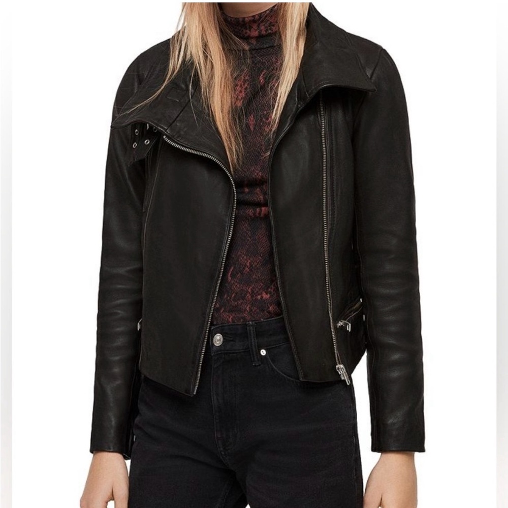 Women's All Saints Bales Biker Black Leather Jacket